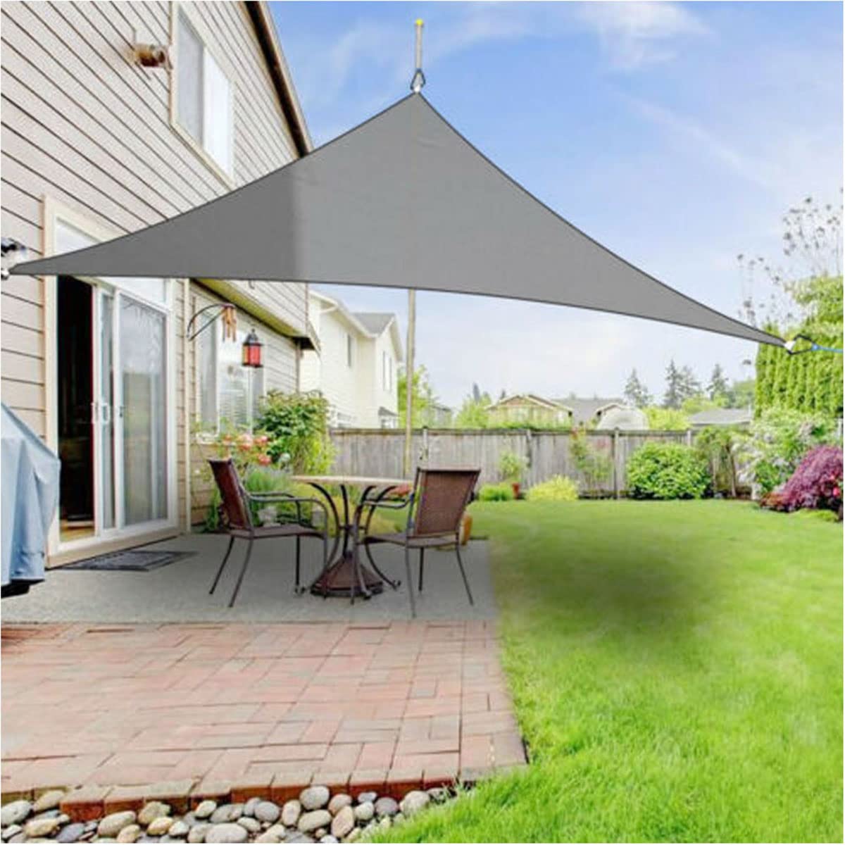 ECYC Ltd 11.5' x 11.5' x 11.5' Waterproof Polyester Sun Shade Sail Triangle Outdoor Sail Awning Shade Shelter Canopy UV Resistant Shade Sail Canopy Awning Fabric for Patio Garden Backyard Carport