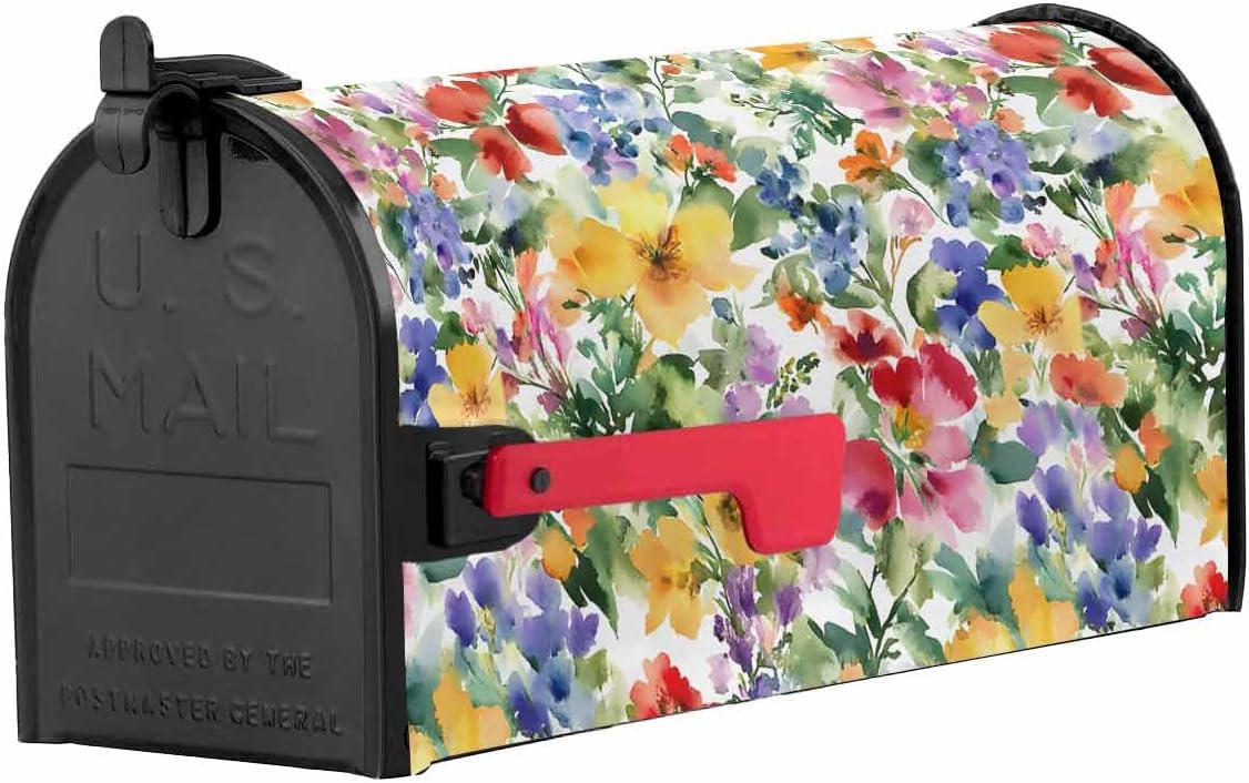 Green Yellow Floral Mailbox Covers Magnetic Standard Size, Purple Blue Watercolor Retro Leaf Decorative Post Letter Numbers Box Wrap Decoration Covers Small Accessories for Garden Yard Outdoor Décor