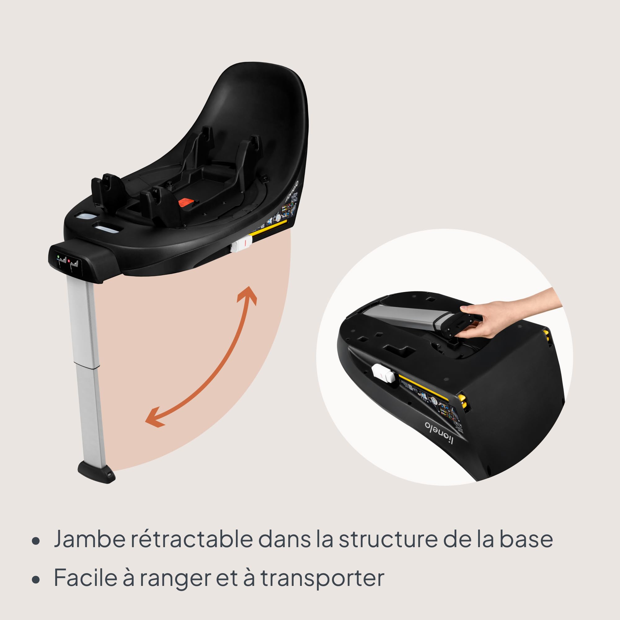 Lionelo Moxie Plus i-Size Base ISOFIX Pivotante 360 Pour Siège Auto Moxie i-Size (Et Next) Jambe De Force, Indicateur De Bonne Installation, Rotation À Une Main