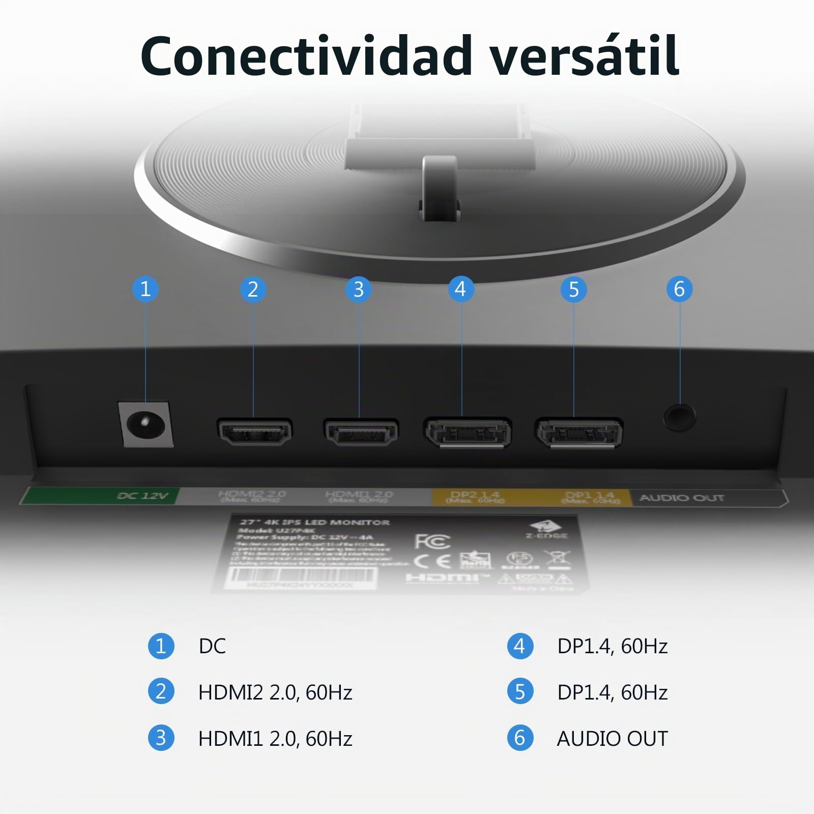Z-Edge Monitor 27 Pulgadas IPS 4K UHD (3840x2160), FreeSync, Pantalla PC Oficina 16:9, 60Hz, 5ms, 2*HDMI2.0 & 2*DP1.4, Inclinación Ajustable, VESA Compatible(DP Cable Incluido)