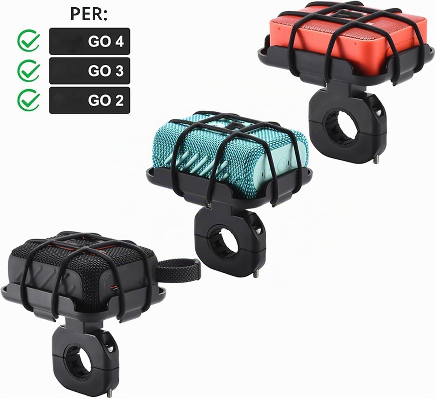 Staffa di montaggio per manubrio bici audio Bluetooth per altoparlante JBL GO 4/GO 3/GO 2, supporto per bicicletta moto scooter staffa di montaggio universale set