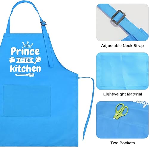 Miniatura 5 de LYNLIN Delantal para niños, juego de sombrero de chef, delantal de entrenamiento con 2 bolsillos para niños y niñas, cocinar, hornear, pintura