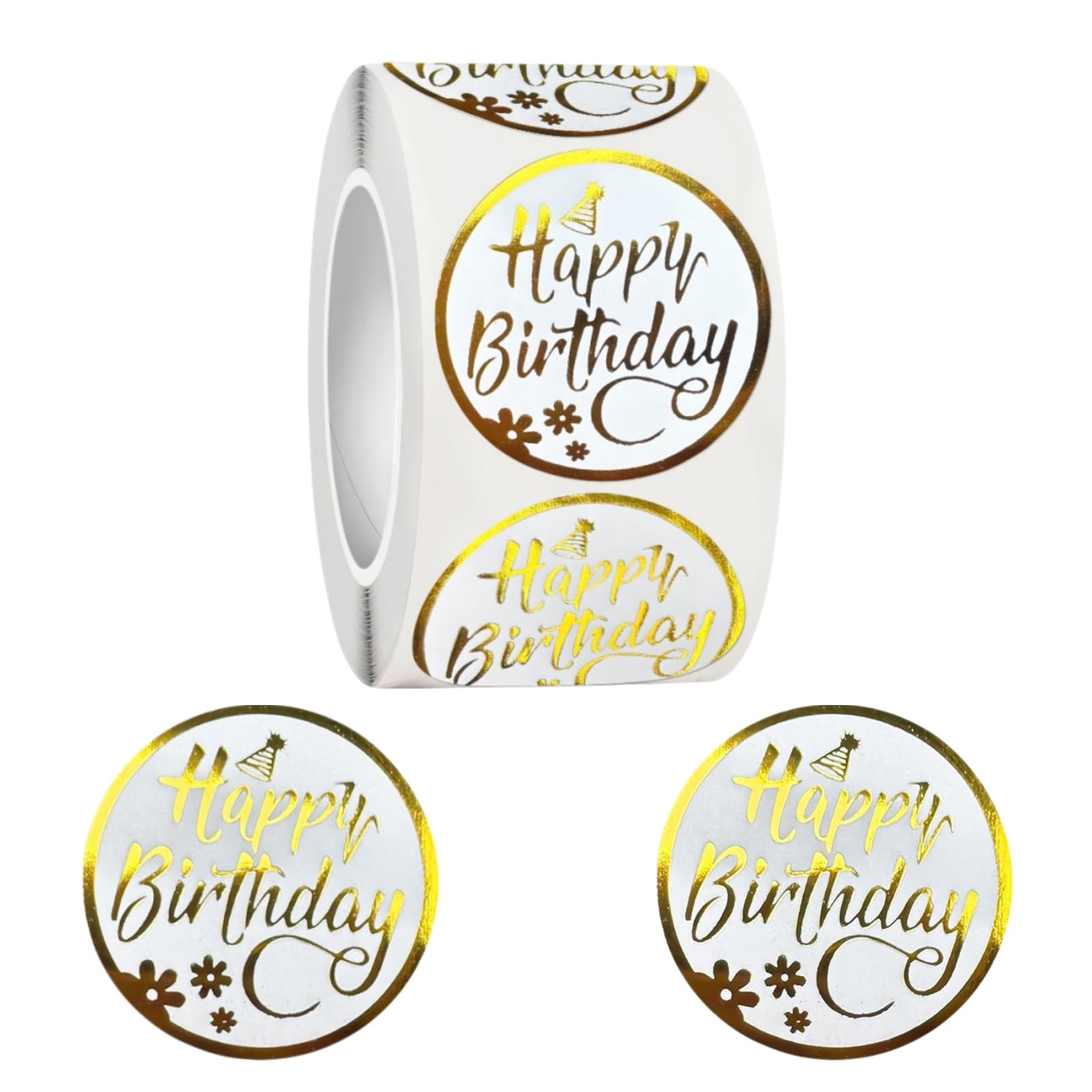 Tingliyi Gold 500 Pcs Happy Birthday Stickers, Birthday Stickers For Cards, 1Inch Round Vinyl Foil Birthday Decals For Gift Wrapping Envelope Greeting Cards Diy Craft Favors Scrapbook
