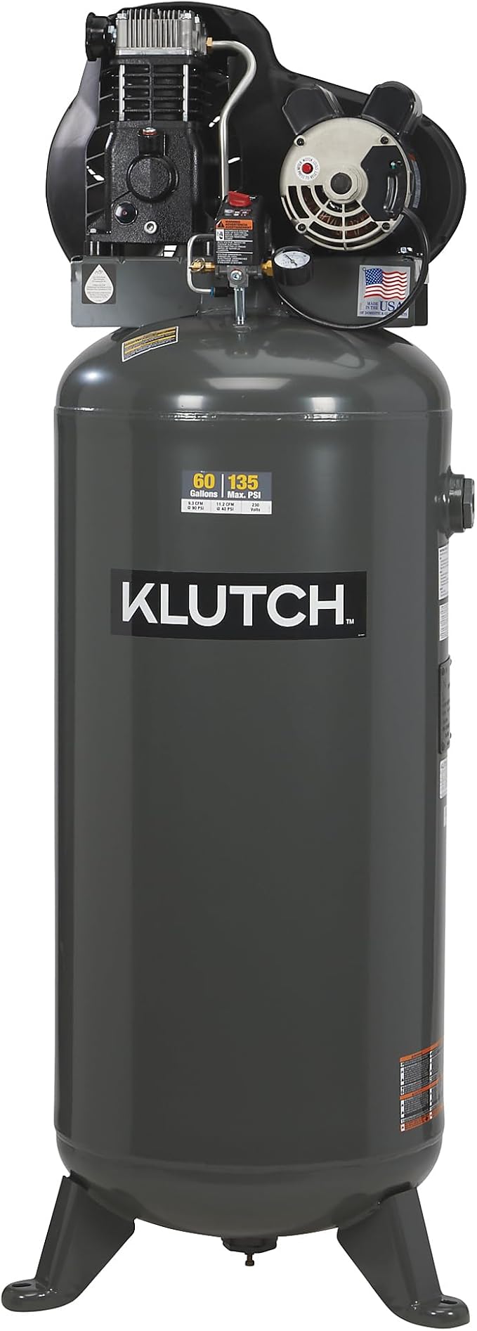 Klutch 20-Gallon Air Compressor, 2 HP, 120 Volts, 175 PSI