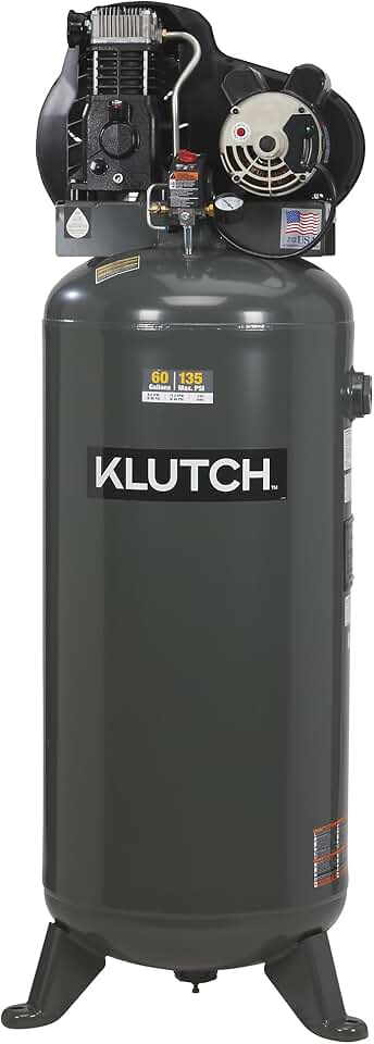 Klutch 60-Gallon Vertical Air Compressor, Single-Stage, 3.7 HP, 230V