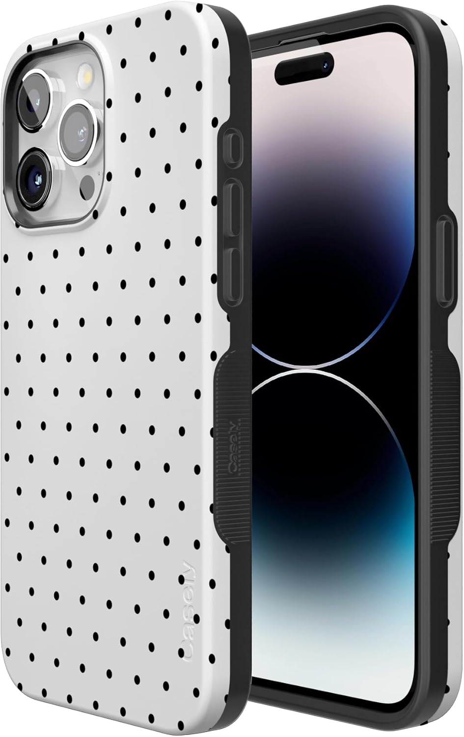 Casely iPhone 15 Pro Case | On the Dot | White Polka Dot | Bold Protective Design | Compatible with MagSafe