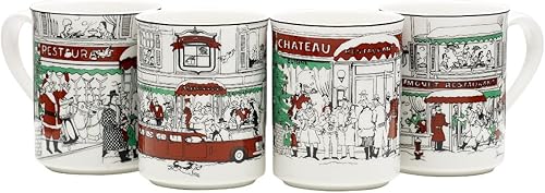 Noritake Le Restaurant - Juego de 4 tazas navideñas de 12 onzas, color blanco y negro