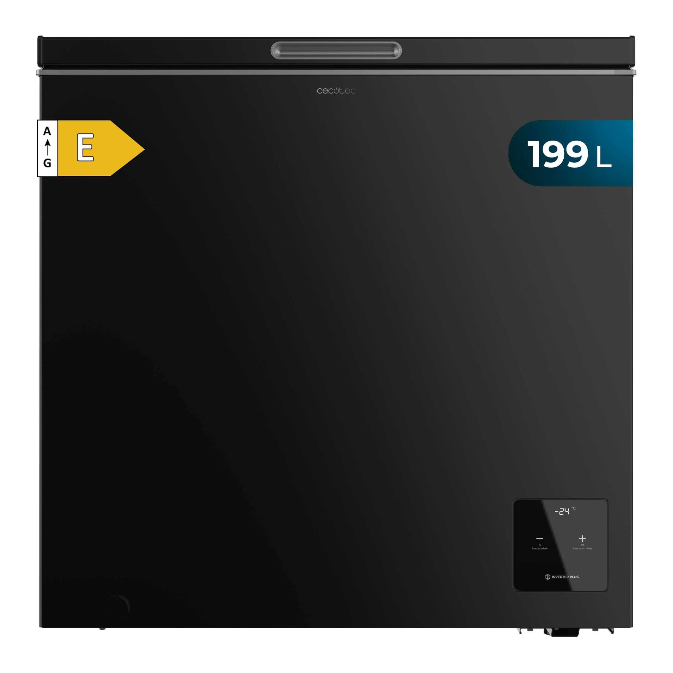 Cecotec Horizontaler Gefrierschrank Bolero Coolmarket Chest 199 Black E, Klasse E, 199 L, schwarzes Finish, 83,5 cm hoch, Inverter-Kompressor Plus und Fast-Freezing-Modus