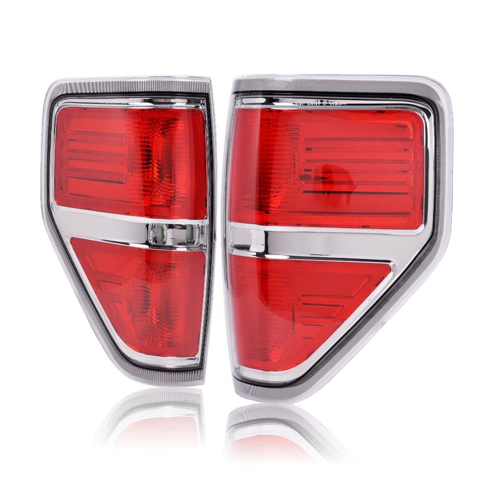 PIT66 Tail Lights Brake Lamps Compatible with 2009-2014 Ford F150 SVT Rear Brake Lamp Assembly Pair (Chrome Trim)