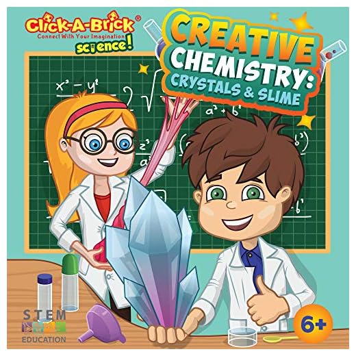 Click-A-Brick Creative Chemistry Crystals & Slime Science Kit for Kids Toys | 30 Pages of Learning w/ 11 Fun Educational STEM Experiments | Best Kids Chemistry Set For Boys & Girls Age 6 7 8+ Year Old