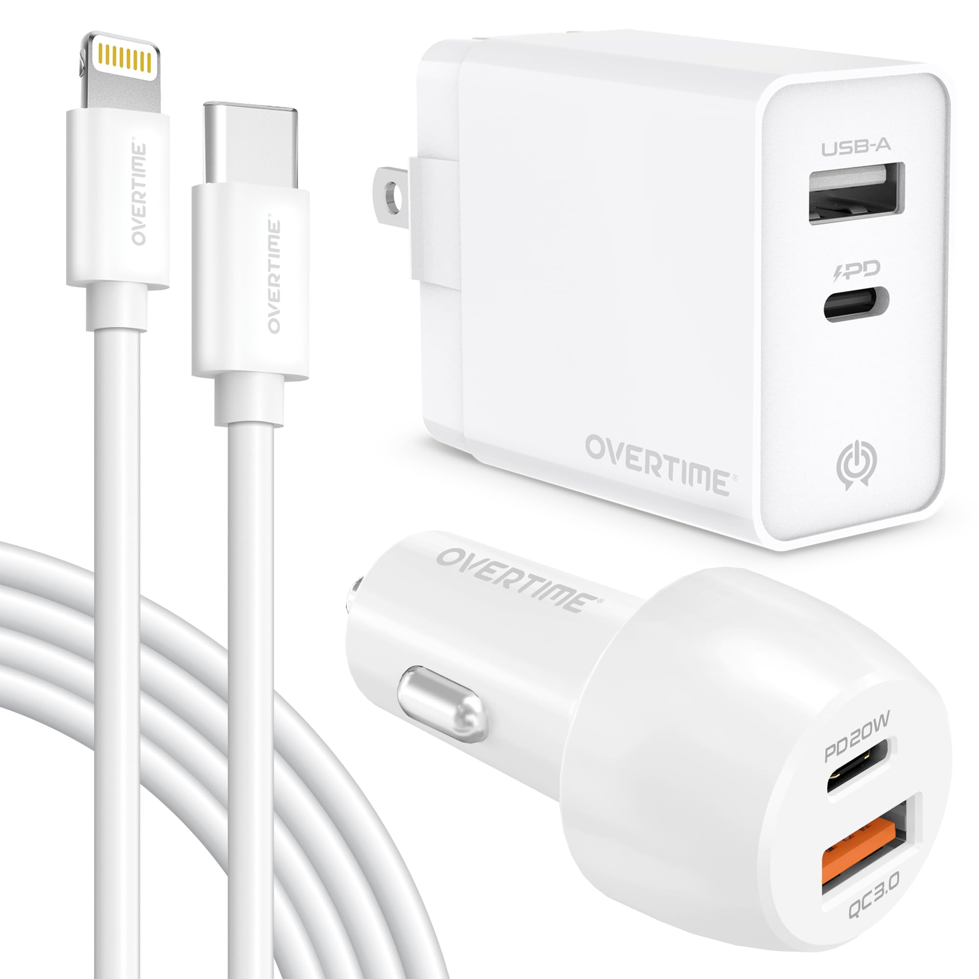 Amazon.com: Overtime 3PC Charging Kit, Wall and Car Charger, Apple