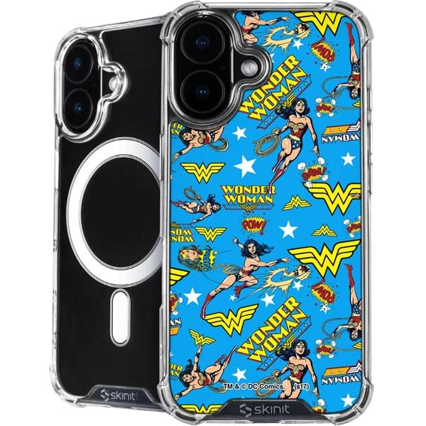 Skinit Phone Case Compatible with MagSafe iPhone 16 Plus - Officially Licensed DC Comics Wonder Woman Action Pose Pattern Design