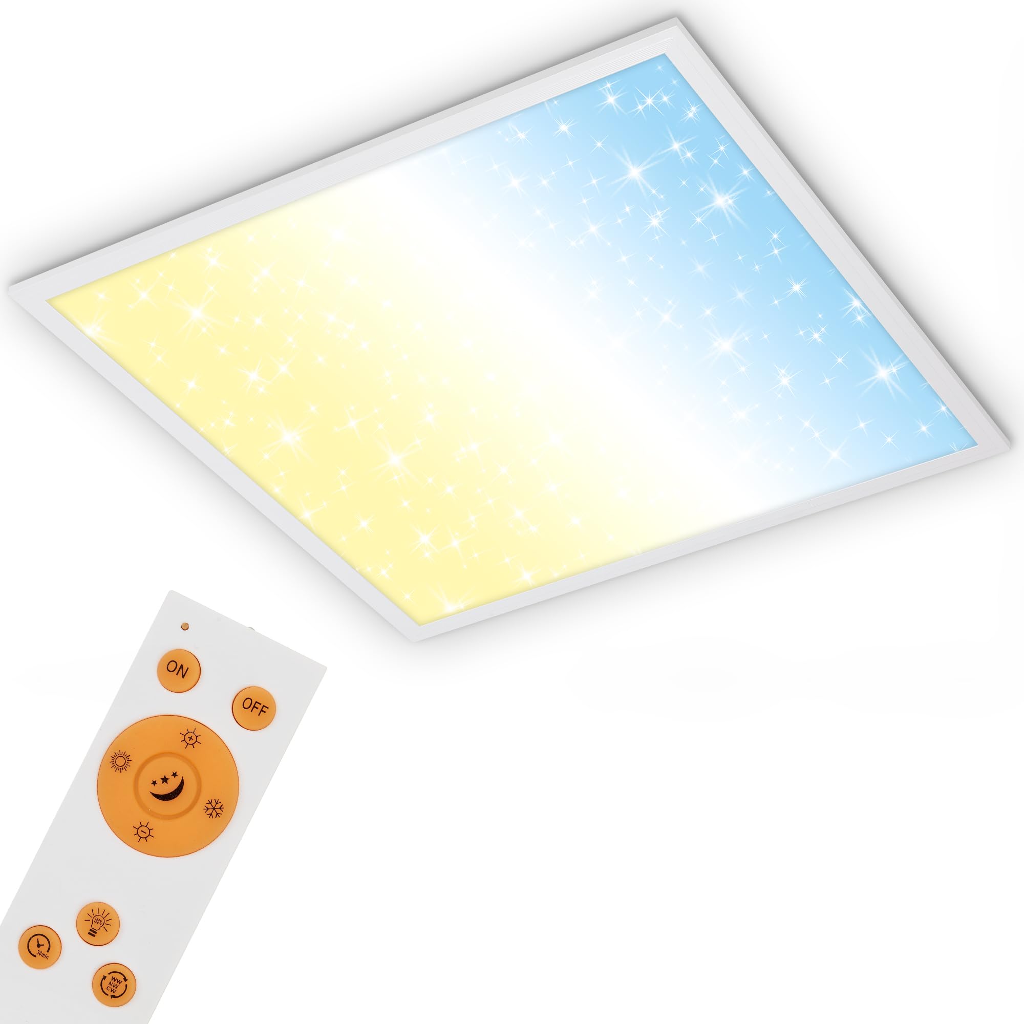 Briloner White Leuchten 7303-016 Led Panel, Lamp Star Decoration, Dimmable Ceiling Light, Colour Temperature (Cct), Incl. Remote Control, 36 Watts, 3,800 Lumens, 596X596x60mm (Lxwxh)