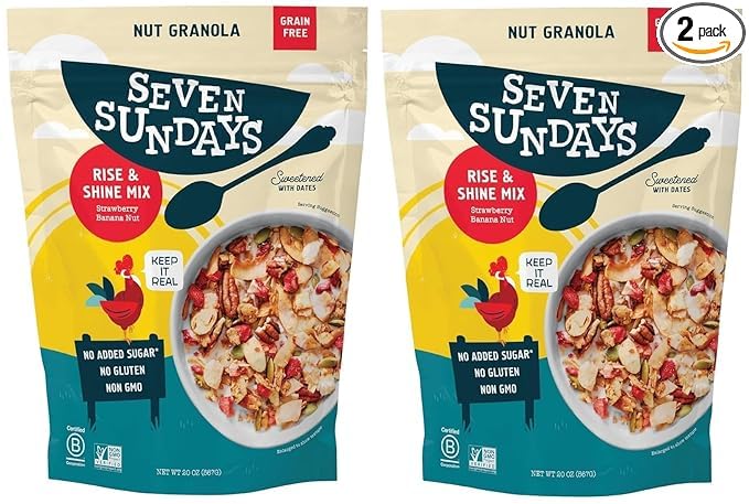 Seven-Sundays Nut Granola Cereal, Rise & Shine Strawberry Banana Nut, 20 Oz Bag(Pack of 2)