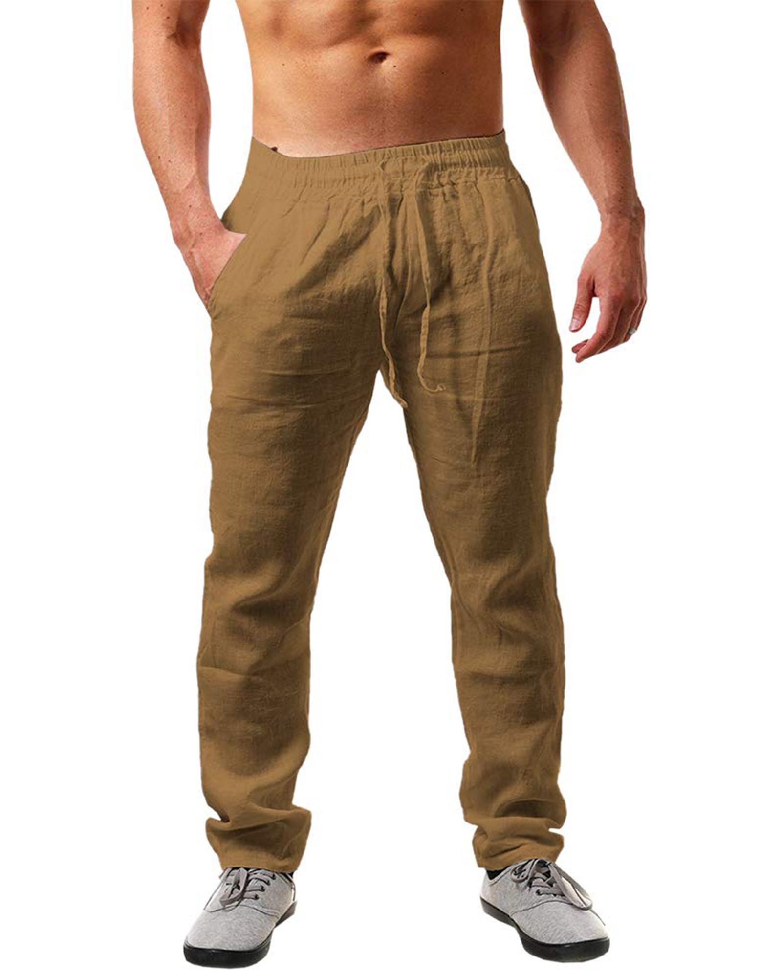 NEMXCE Leinenhose Herren Lang Leichte Sommerhose Herren Loose Fit Freizeithose mit Taschen Kordelzug für Urlaub Strand Yoga Alltag
