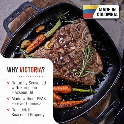 Victoria SKL-201 Cast Iron Square Grill Double Loop Handles, Griddle Pan Seasoned with 100% Kosher Certified Non-GMO Flaxseed Oil, Black - Image 2