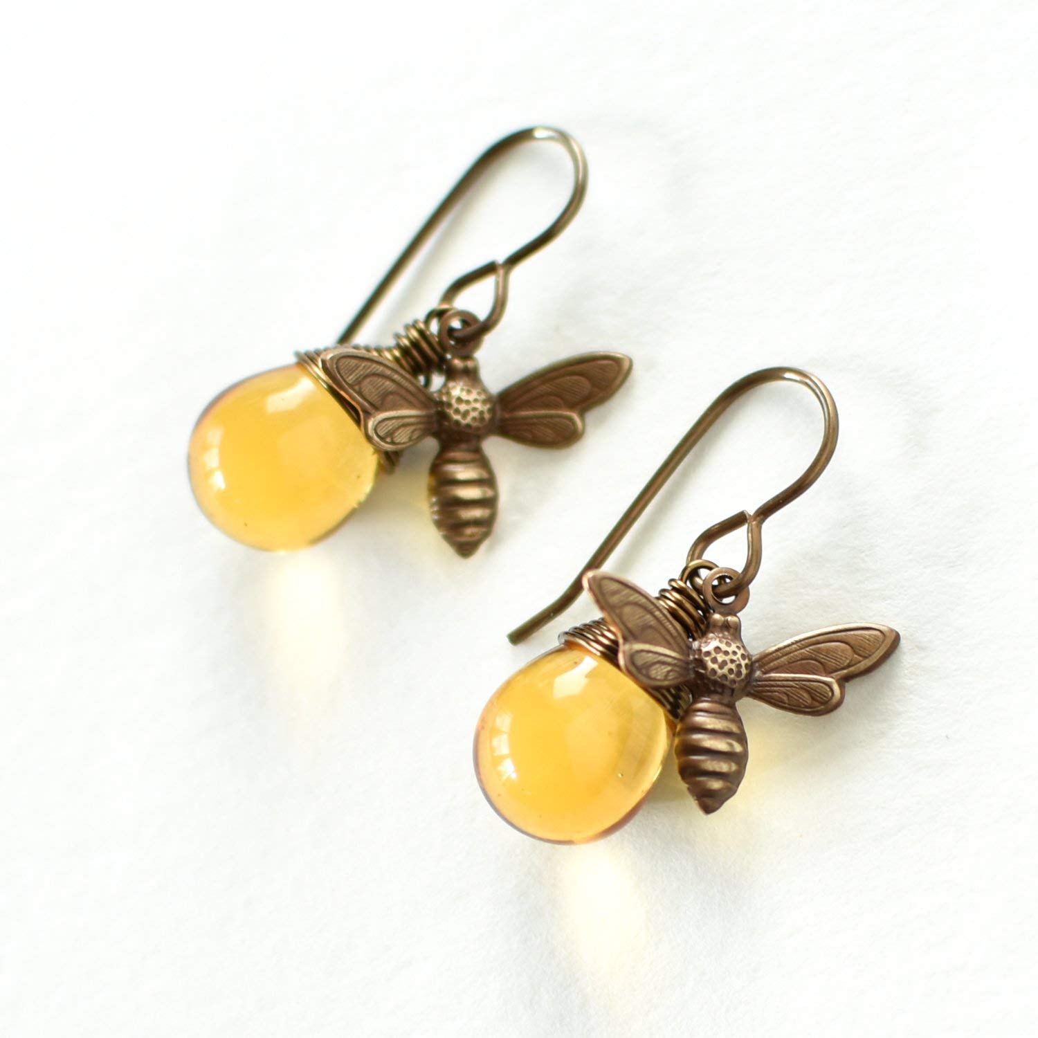 Honey Bee Glass Drop Earrings (brass)
