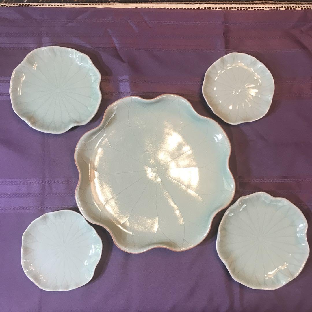 Siam Ceradon Lotus Leaf Large Small Plate Set (Natural Green