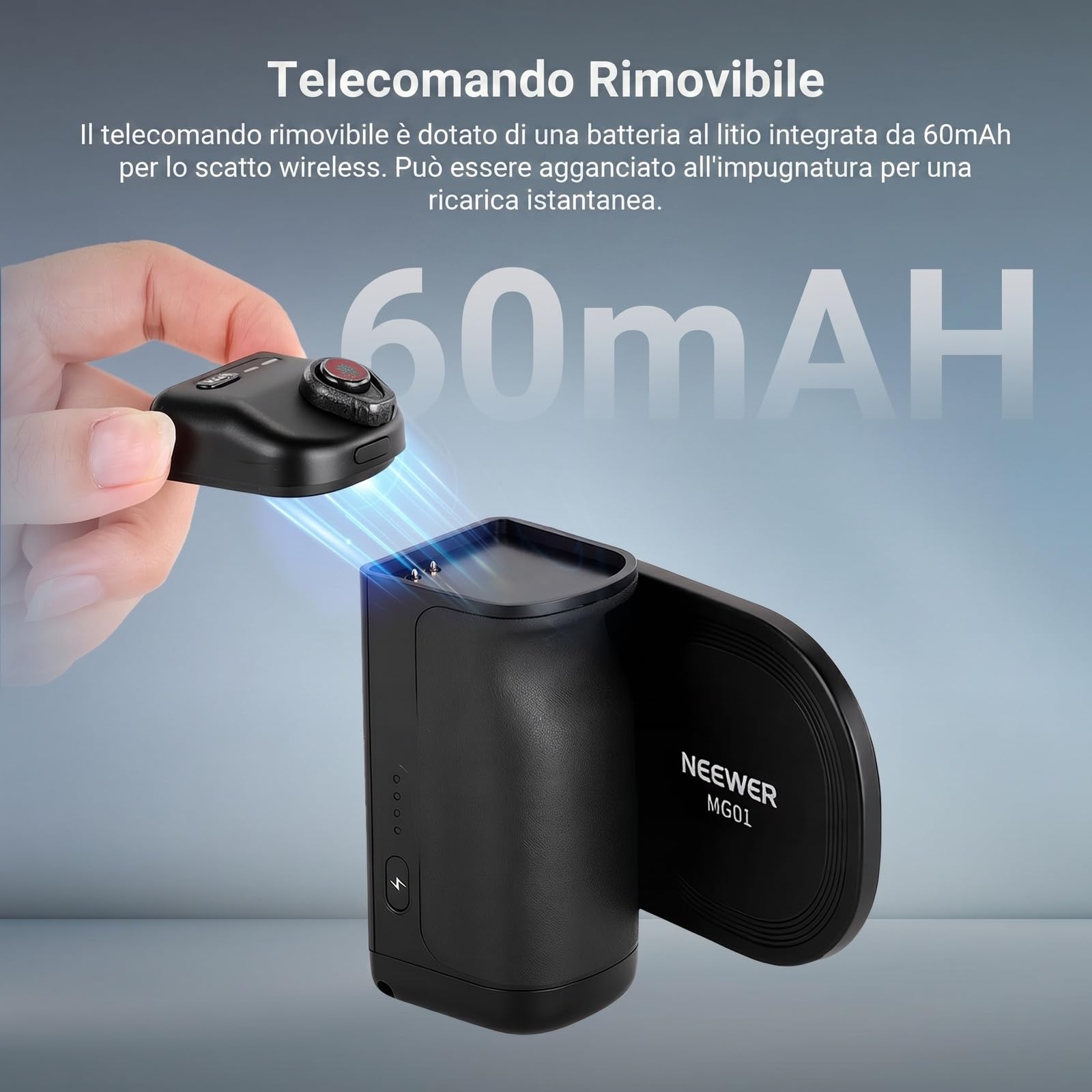 NEEWER Impugnatura Magnetica per Fotocamera Telefono Compatibile con MagSafe iPhone Samsung Ricarica Wireless, Grip Ergonomica con Batteria 3500mAh e Telecomando Rimovibile per Video Treppiede, MG01