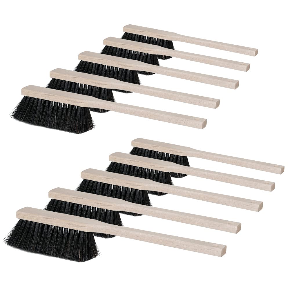 10 x Cepillo de mano con mango de madera largo, mezcla de crin de caballo, longitud 430 mm