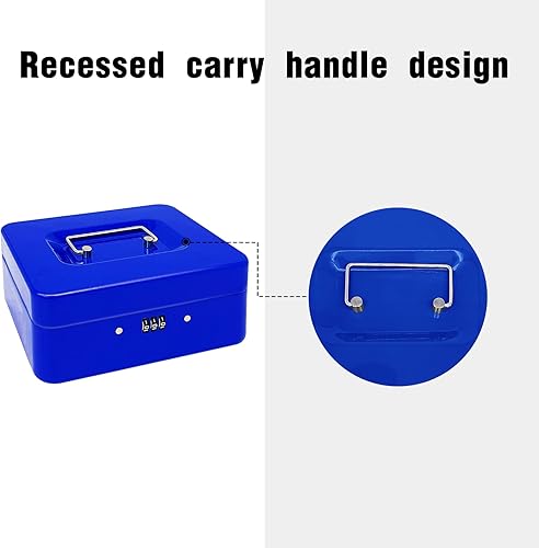 Miniatura 4 de Caja de efectivo de acero con cerradura de combinación, organizador de dinero pequeño de metal con bandeja de dinero extraíble, caja de