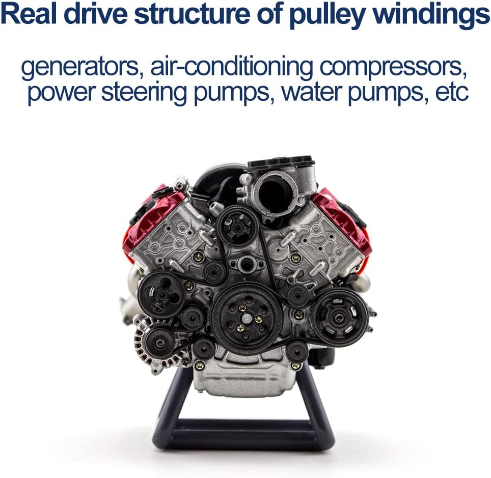 AMOC MAD RC V8 Engine Model, Simulation Dynamic V8 Engine Internal Combustion Engine DIY Assembly Model for AX90104 SCX10Ⅱ Capra VS4-10 Pro/Ultra Model Car, Red, 6.4 x 6.0 x 5.5cm