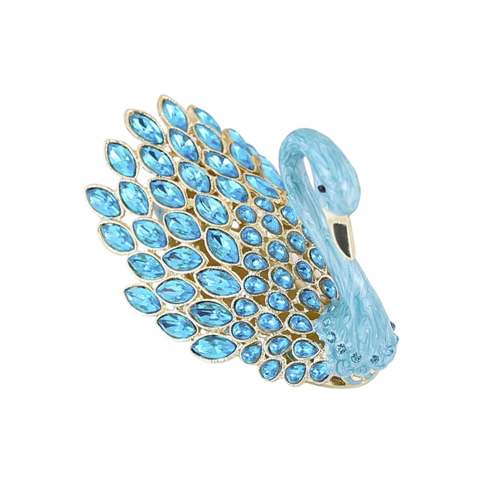 Carotoe Blue Themed Enameled Trinket Box With Handcrafted Geese And Diamonds Accents For Display Rings Holder Birthday Jewelry Lover