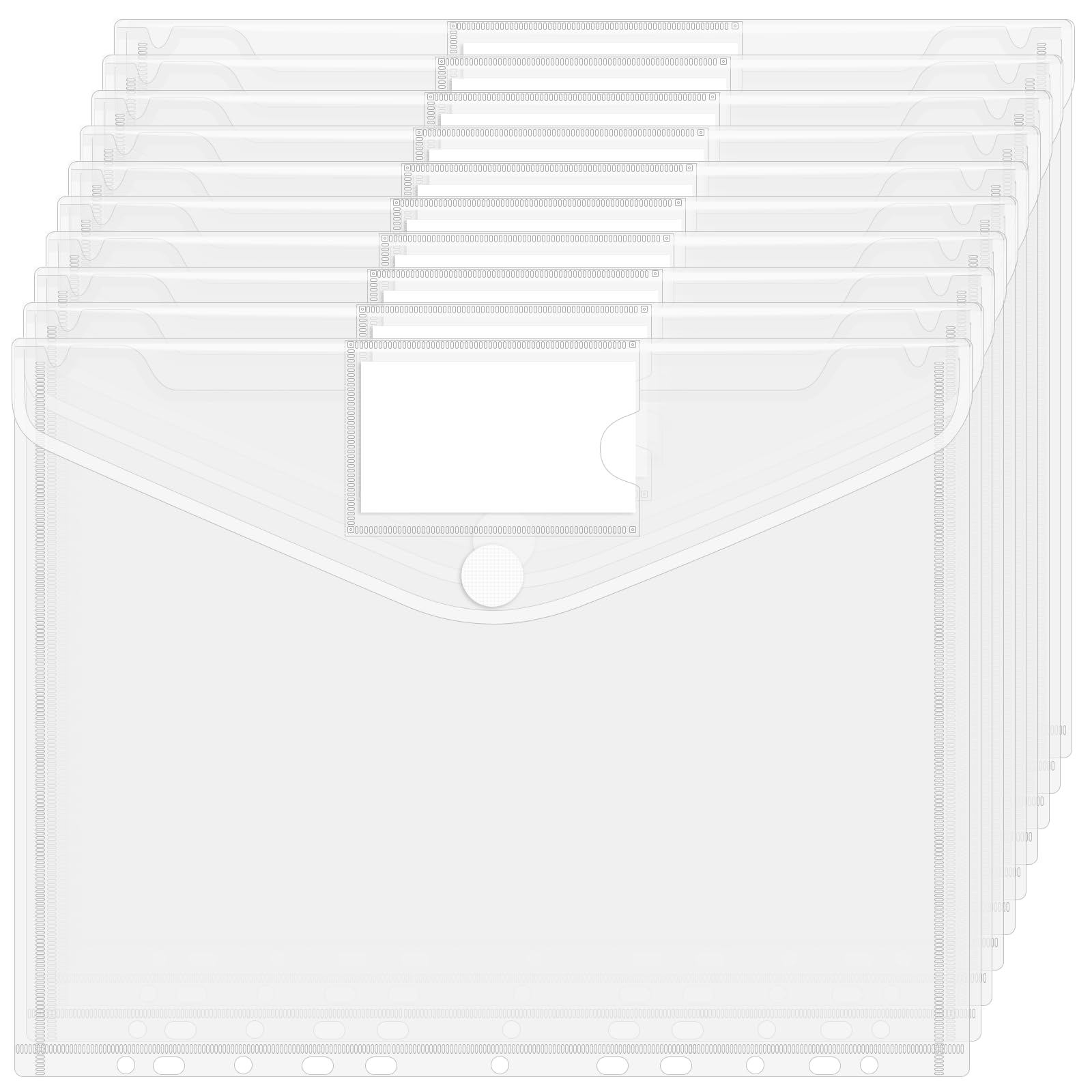 JEFURE Dokumententasche A4 10 Stück, Dokumentenmappe A4 zum abheften mit 11 Löcher, Durchsichtige Wasserdichte mappen ordnersystem, Klettverschluss und Etikettentaschen für Dokumente Organisieren