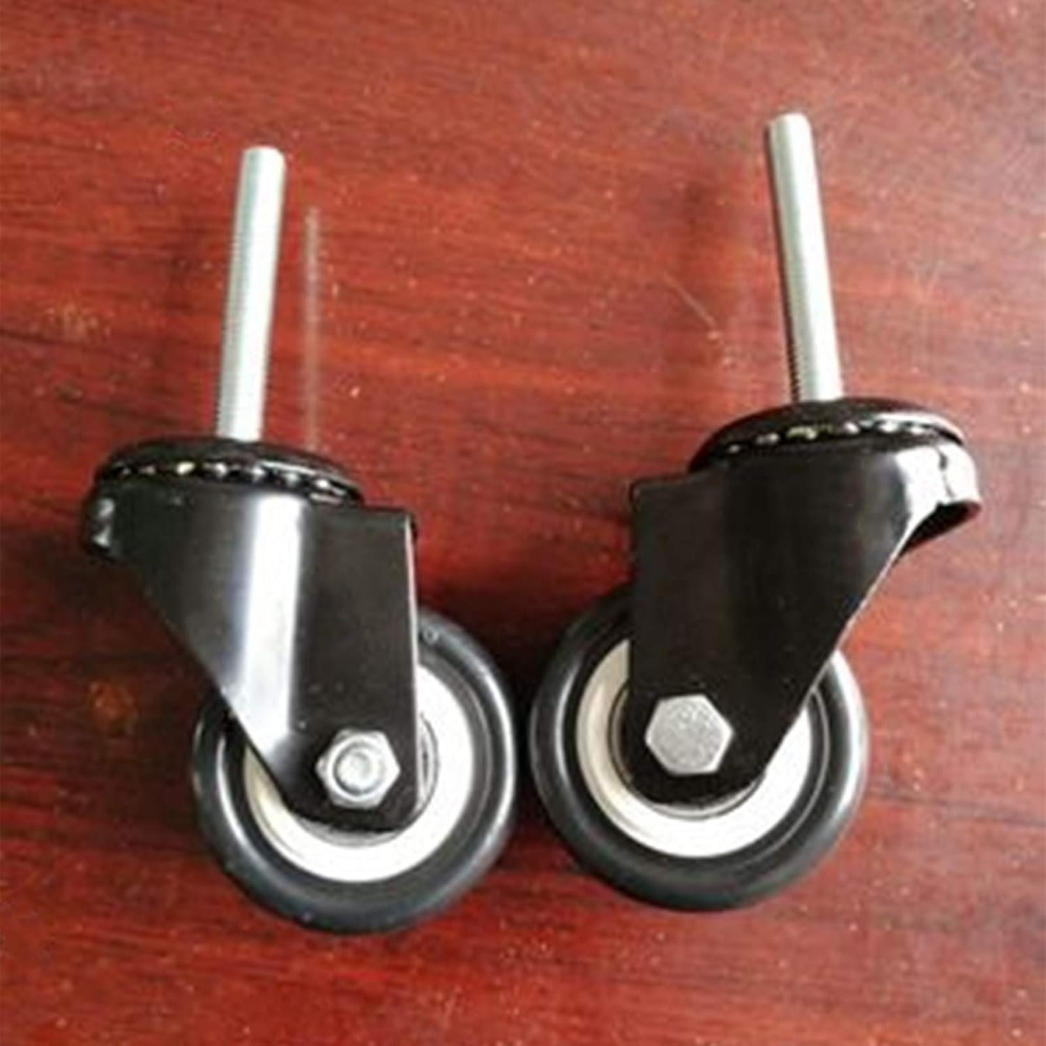 Lot de 4 roulettes pivotantes de 5,1 cm avec tige filetée en polyuréthane pour meubles et établis, double roulement, charge 150 kg