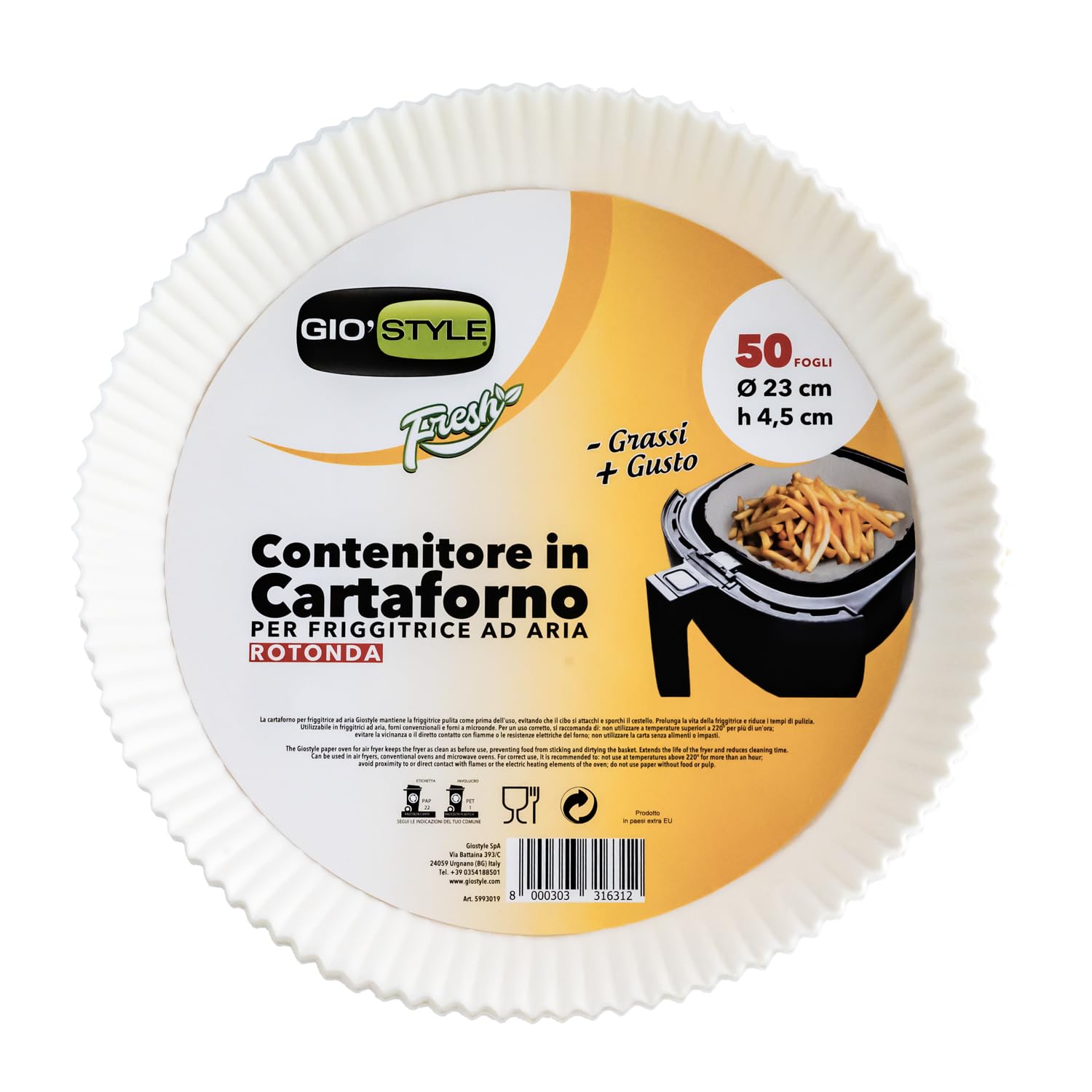 Set 50 Contenitori Cartaforno Per Friggitrice Ad Aria - Diametro 16 Cm, Con Fori, Made In Italy, Per Forni