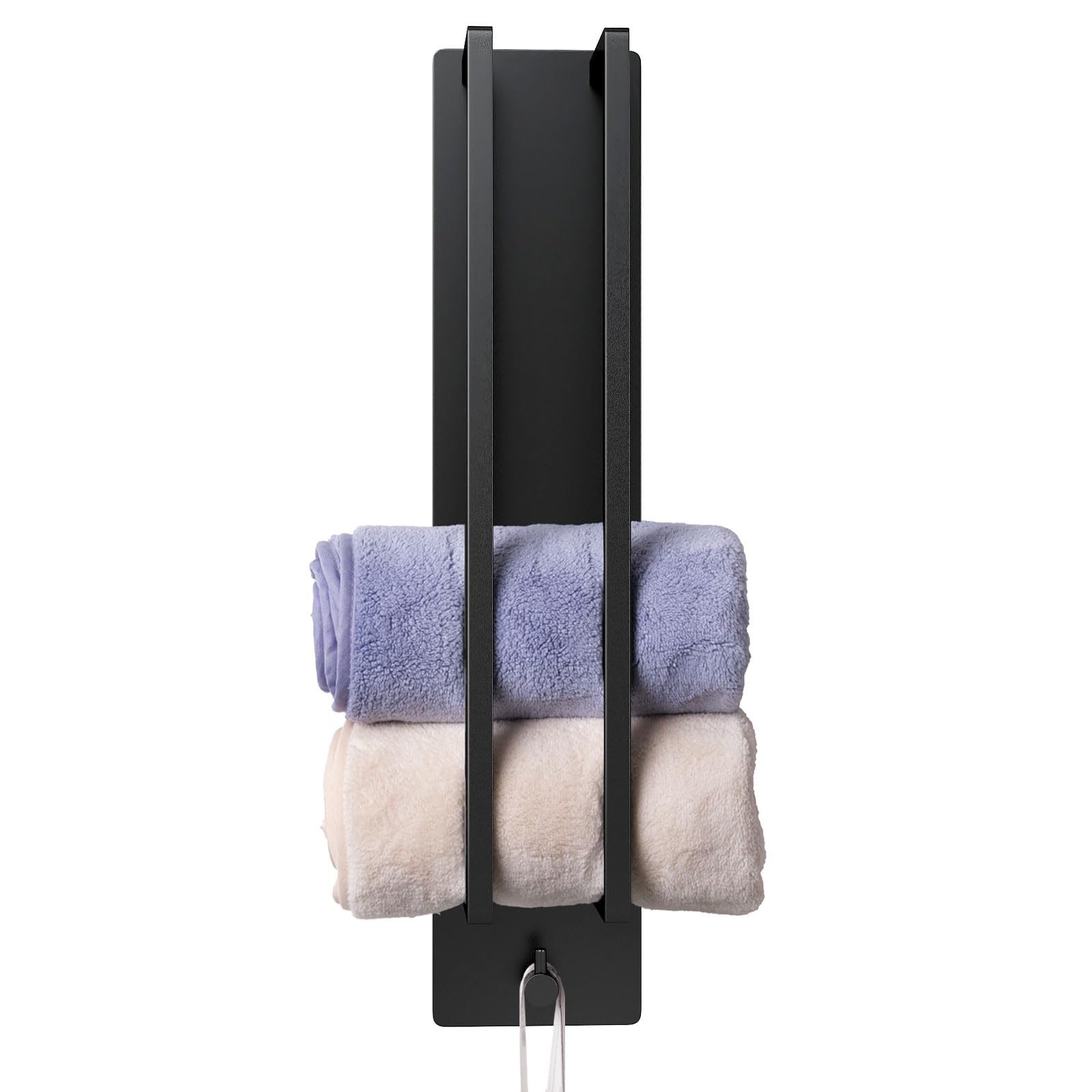 STWWO Porte-Serviettes sans perçage Support Serviette d'invité avec Crochet auto-adhésif 420x90x75mm Porte Serviette Roulé Murale pour Salle de Bain Cuisine, Acier Inoxydable, Noir