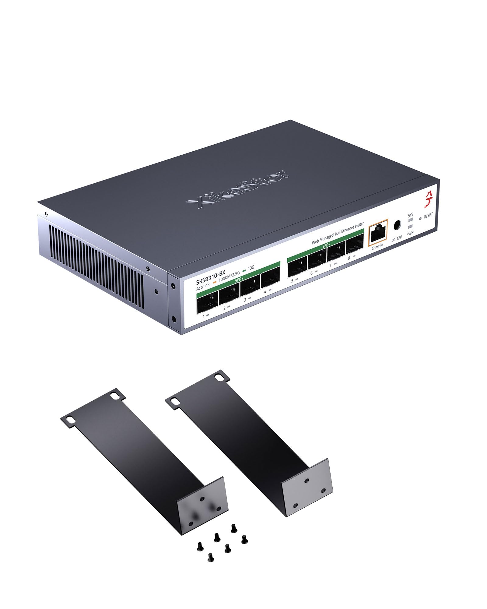 8-Port 10Gbps SFP+ L3 Managed Switch，Supports 1/2.5/10G Modules, 160Gbps Bandwidth，Supported DHCP/OSPF/BGP/RIP/VLAN/ACL/LACP/ARP/IGMP, Intelligent Fan Cooling, Desktop/Wall-Mount