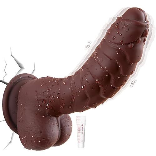 Sex Toys Realistic Dildo Vibrator, 7.4" Thick Suction Cup Penis Dildo with 10 Powerful Vibration Modes for Clit G Spot Vagina Anal, Soft Blowjob Silicone Adult Toy Vibrators for Women Men Couples - Medium with Vibe