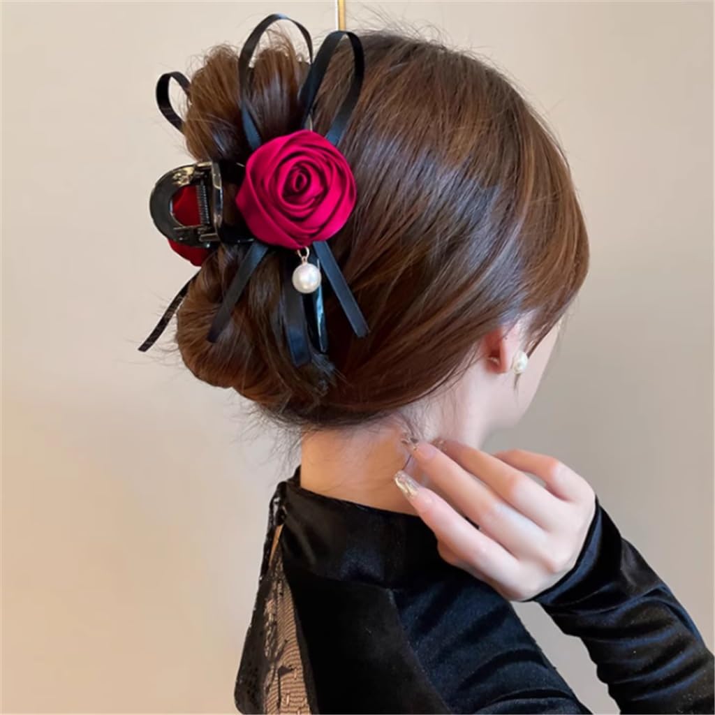 JFDBGU Clip for Capelli Francese Romantica con Perla Rosa, Clip for Capelli Femminile, Clip for squalo, Accessori for Capelli sul Retro della Scheda for Capelli