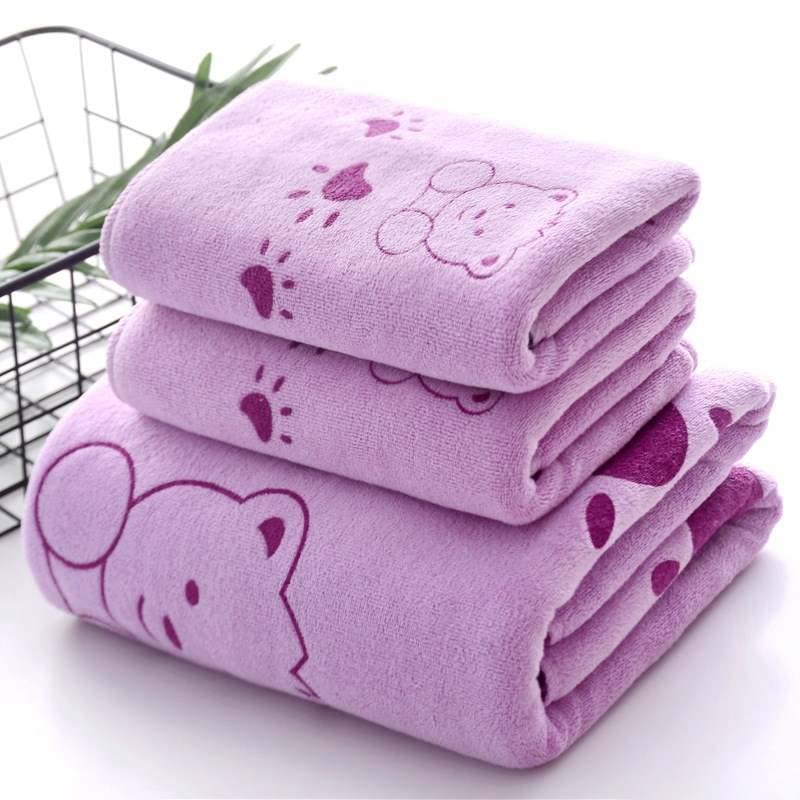 Super Soft 3Pcs one Set Microfiber Easy Dry Household Bath Towel, Hotel Quick-Dry, Child-Proof, Soft, Absorbent (Purple)