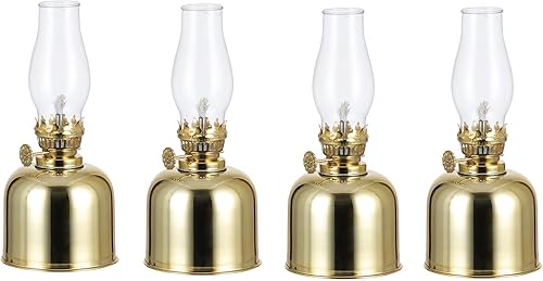 Spuik Juego de 4 lámparas de aceite de metal rústico, lámparas vintage de queroseno para uso en interiores, decoración del hogar, lámparas de aceite