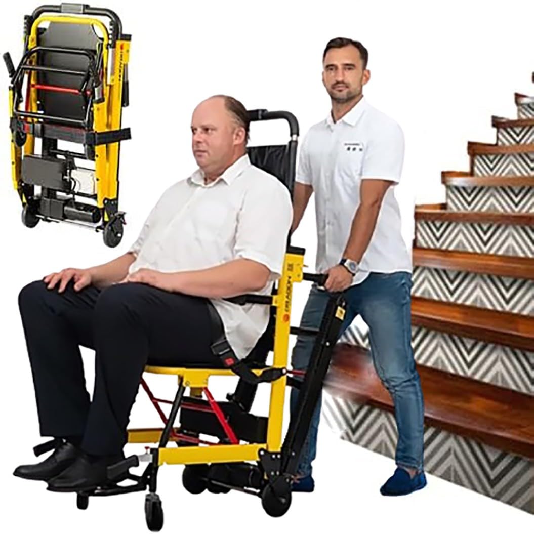 WOLWES Montascale Portatile,Carrello Elettrico per Sedia A Rotelle per Scale da Arrampicata,Montascale Elettrico,Sedia A Rotelle per Salire Le Scale,Lega di Alluminio Yellow