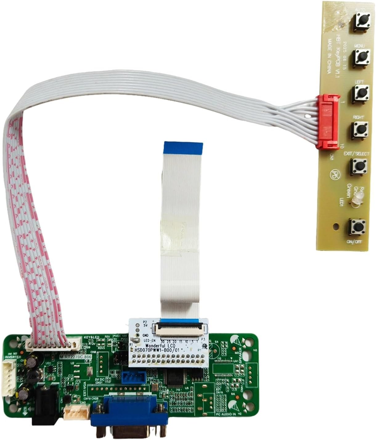 VGA LCD Controller Board for 7 Inch 1280x800 HSD070PWW1 LCD Screen, Converter Board and LVDS Cable Included