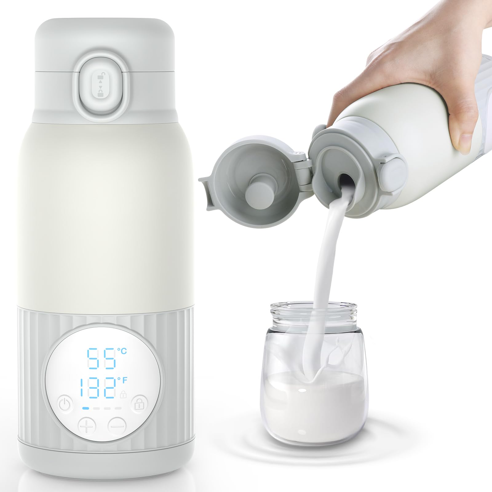 Scaldabiberon portatile per bambini in viaggio, batteria da 380 ml, per latte materno, acqua 10000 mAh, riscaldamento rapido, controllo preciso della temperatura 100W lunga durata della (Grigio-verde)