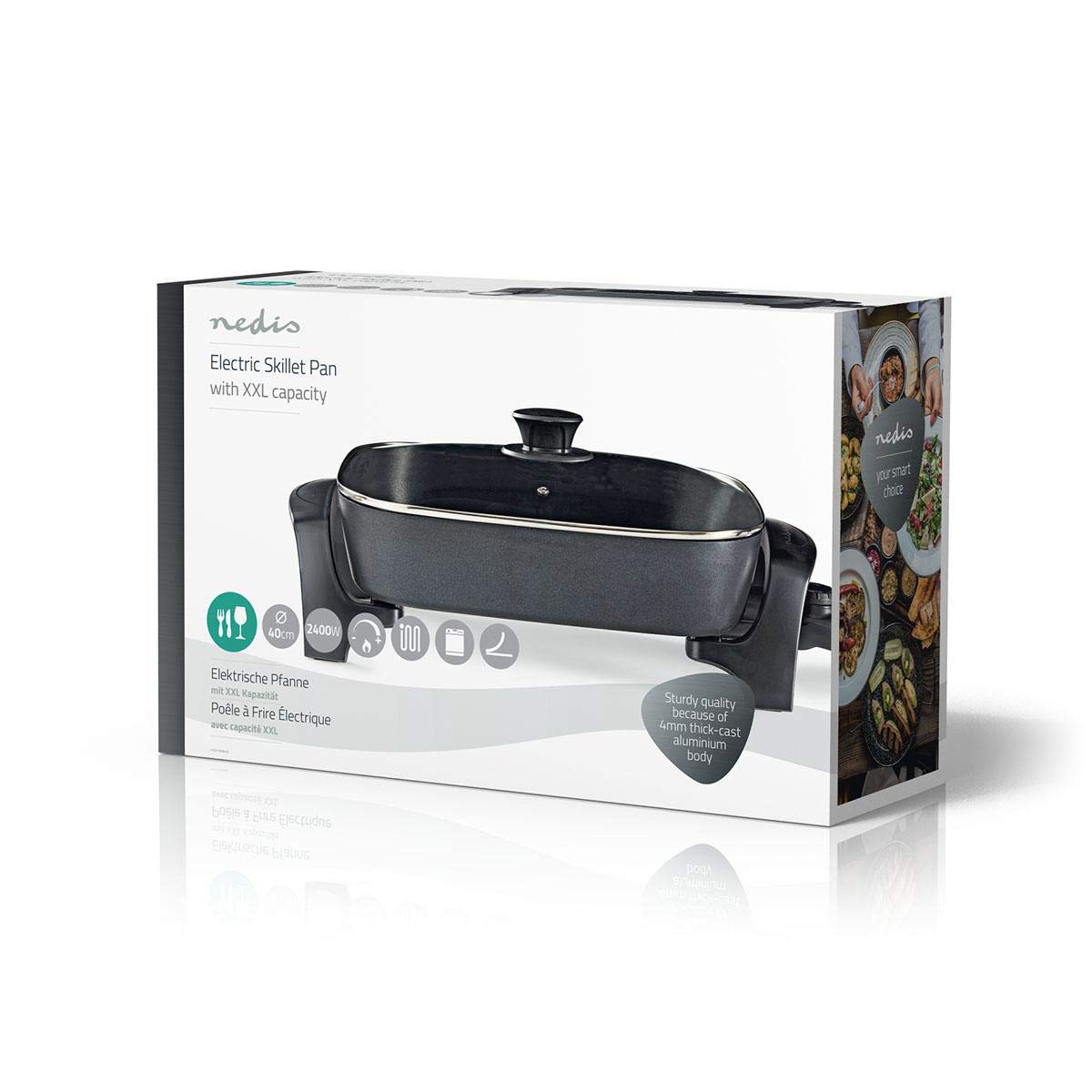 NEDIS Poêle à Frire Électrique - 2200 W - 7.0 L - Indicateur d'alimentation - Controle de la Température Réglable - 40 cm - Aluminium/Plastique - Noir FCSP110EBK40