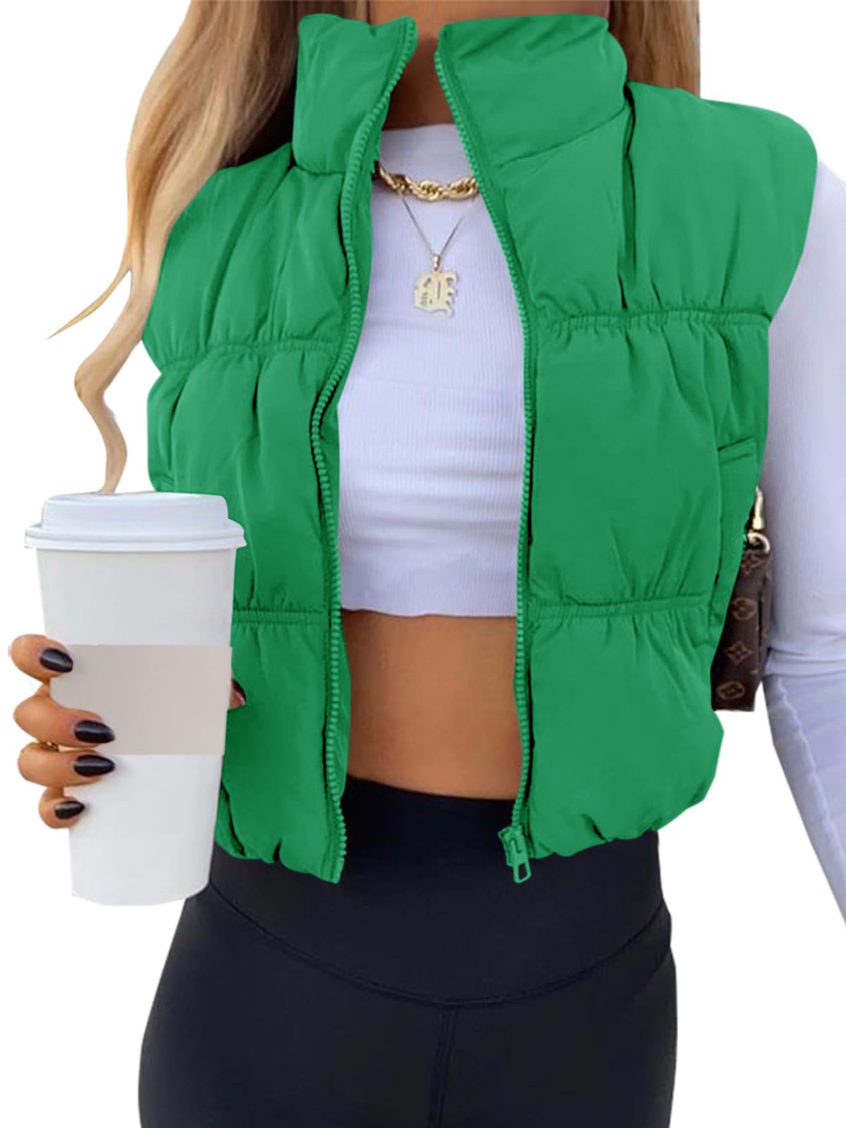 SySea Women's Crop Puffer Vest Zip Up Sleeveless Outerwear Padded Coat