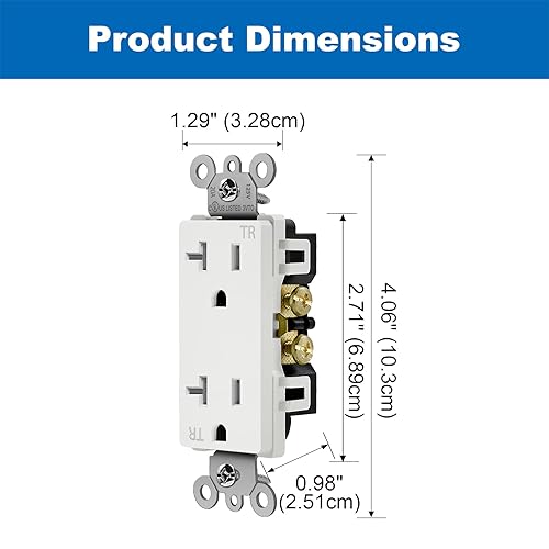 Miniatura 5 de BESTTEN Toma de corriente decorativa de pared de 20 amperios, resistente a manipulaciones, 20A125V2500W, uso residencial y comercial, certificación