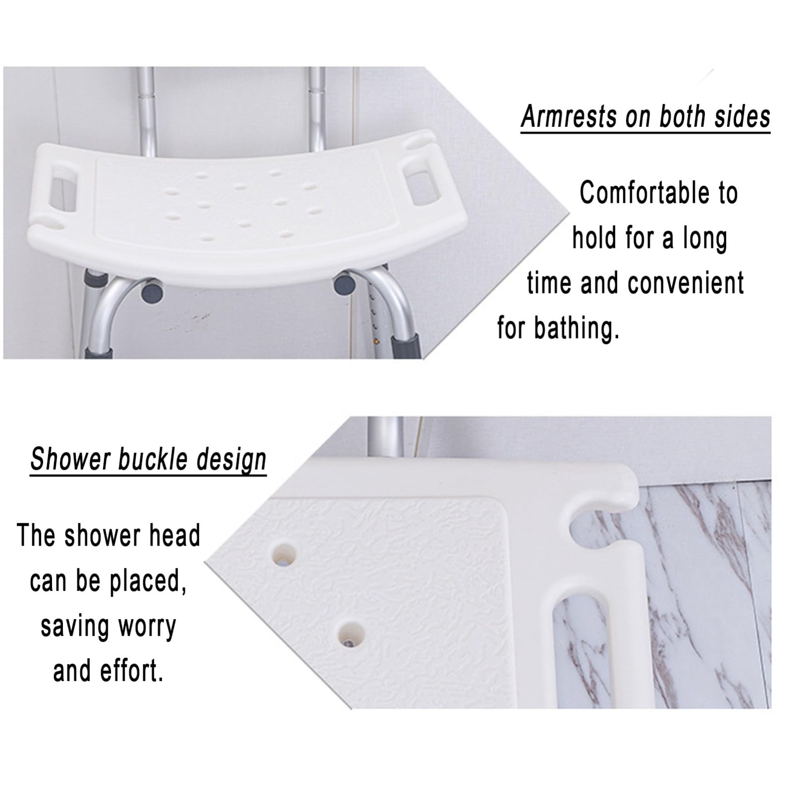 Silla De Ducha para Personas Mayores, Asiento De Ducha con Respaldo, Silla De Ducha Soporta hasta 120 Kg, Altura Regulable, Silla De Baño con Almohadillas Antideslizantes para Discapacidad
