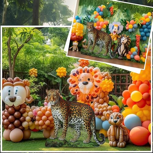 Image of Geelin 4 ft Rainforest Leopard Cardboard Standup Cutout Life Size Jungle Safari Animal Stand up Photo Prop for Zoo Safari Jungle Themed Birthday Party Classroom Decoration Supplies
