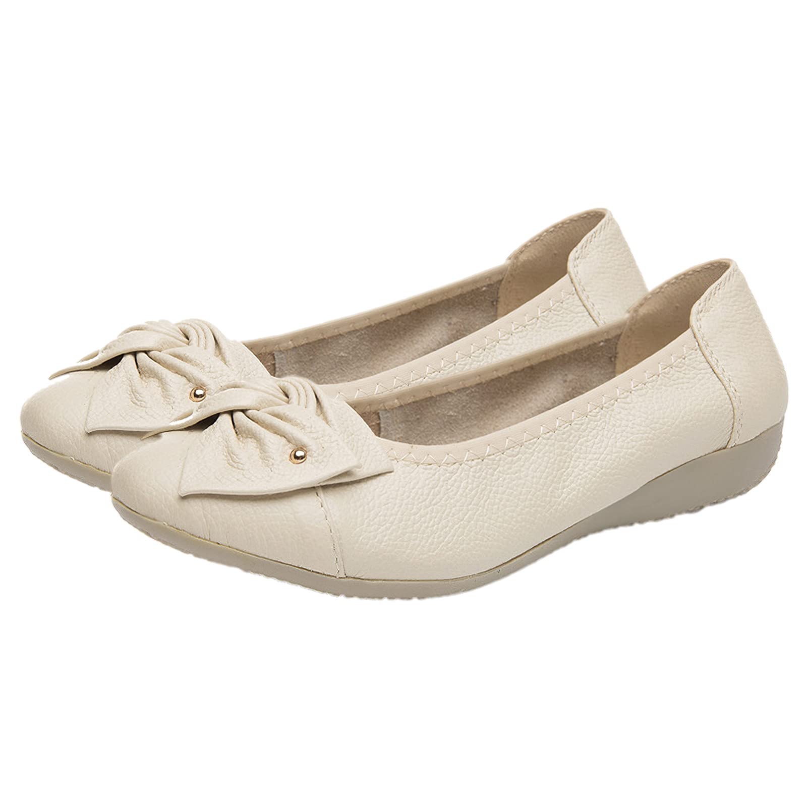 rismart Femme Cuir Ballerines Enfiler Ballerine Pompe Travailler Chaussure avec Arc