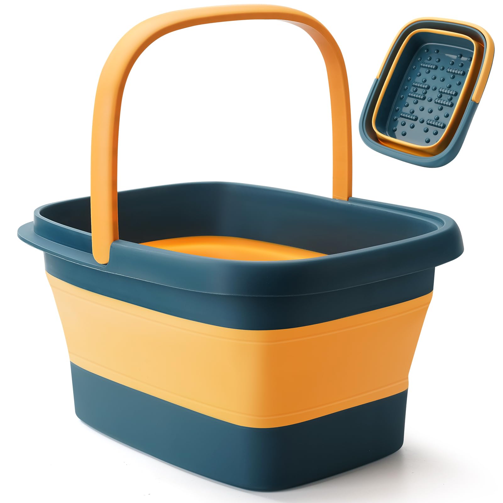 Collapsible Foot Bath Basin Foot soak Tub, Foot Soaking Tub with Massage Acupoint for Feet Soaking, Pedicure Foot Spa, Multifunction Plastic Bucket with Handle, Home Spa Treatment – Blue