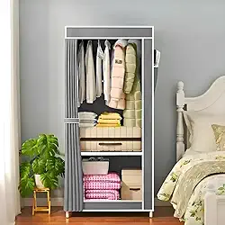 ManiaCompleta - Guarda Roupa Solteiro Dobrável, Armário Organizador, Multiuso para Roupas e Sapatos - Cinza