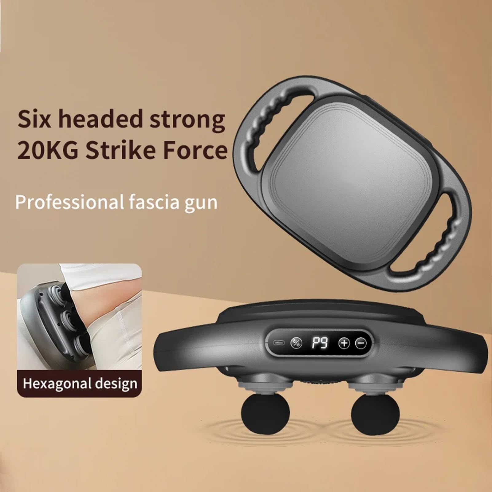 Handmassagegerät mit 6 Kopfen, 9 Massageknoten, LED-Display