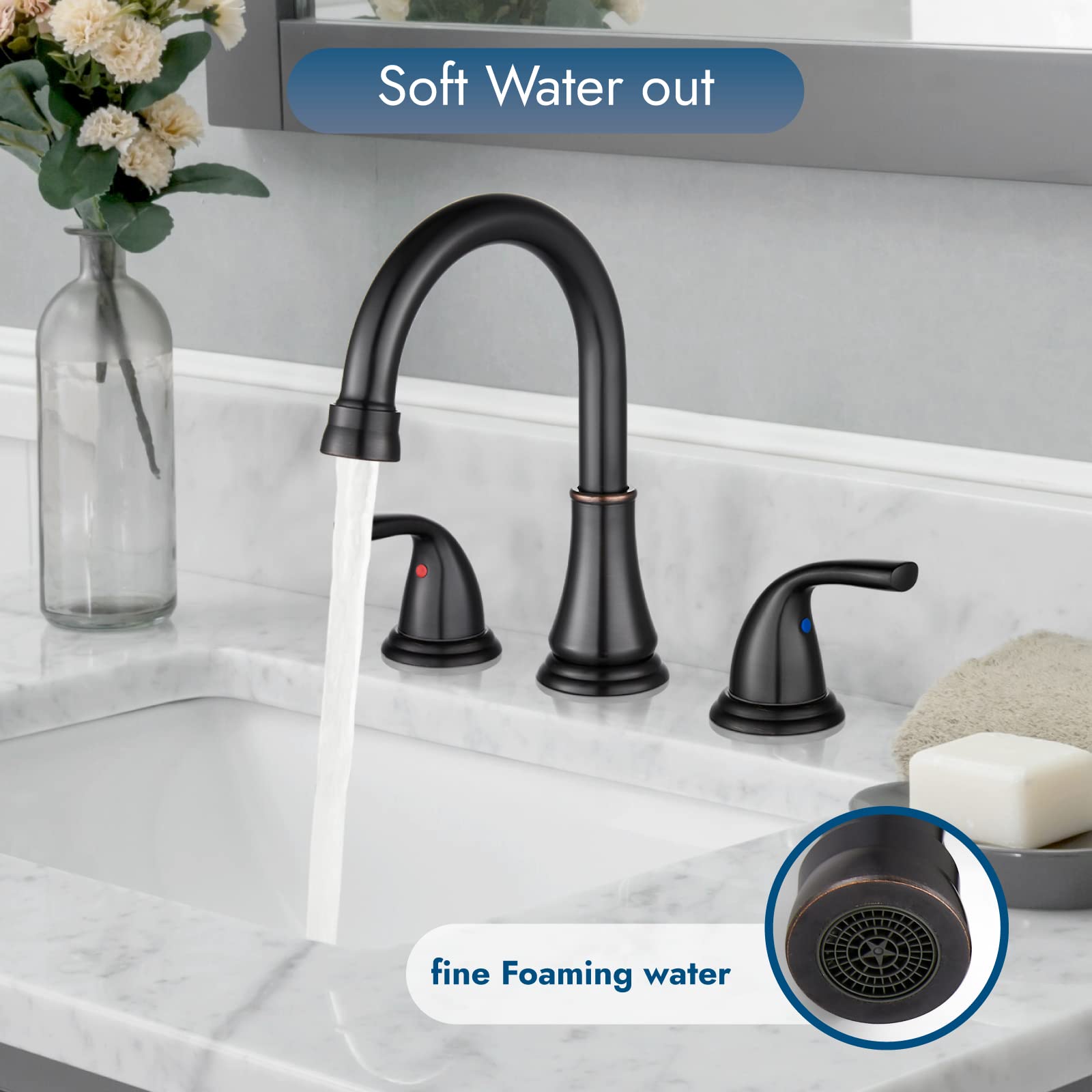 Cinwiny 3 Hole Widespread Bathroom Faucet 8 inch Deck Mounted Oil Rubbed Bronze Vanity Sink Faucet 2 Handles Basin Mixer Tap with Pop up Drain