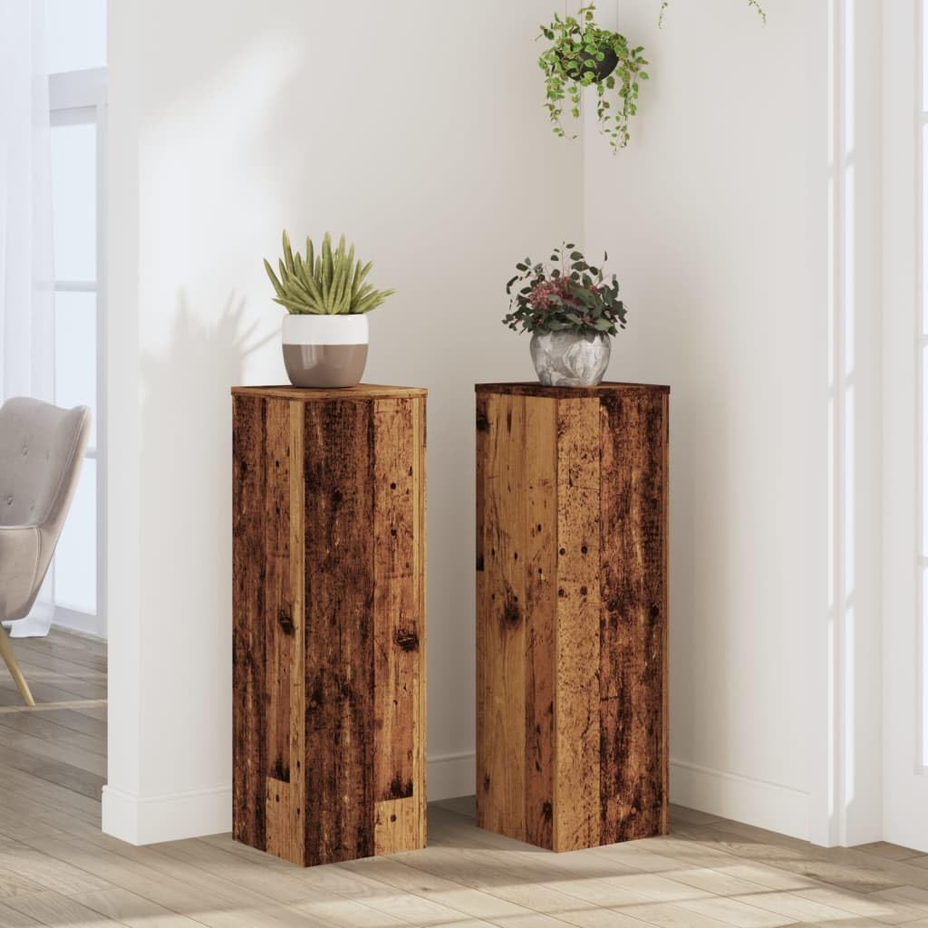 Supports pour Plantes en Bois d'ingénierie Vieux Bois 2 pièces pour Jardin intérieur extérieur Balcon terrasse Serre Pot Vertical